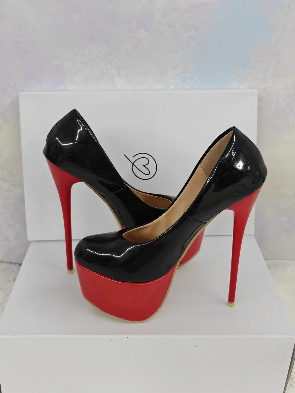 Patent Black and Red Platform Stiletto Pumps - Women